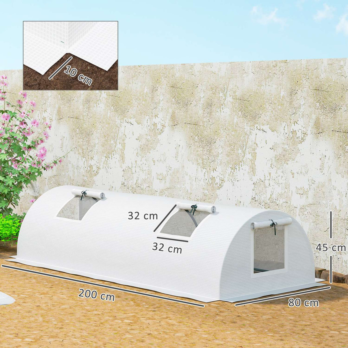 Greenhouse with roll-up window, round roof, winter-proof, foil greenhouse made of steel, water-repellent, greenhouse for balcony, tomato house with UV protection, 200 x 80 x 45 cm, tomato greenhouse for vegetables, green
