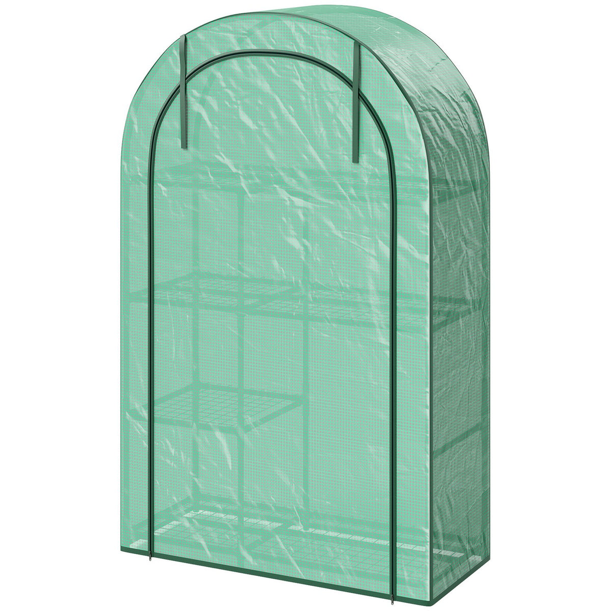Greenhouse with round roof door, shelves, winterproof foil greenhouse made of steel, greenhouse for balcony, garden, tomato house 100 x 45 x 160 cm, tomato greenhouse for tomatoes, vegetables, flowers, green