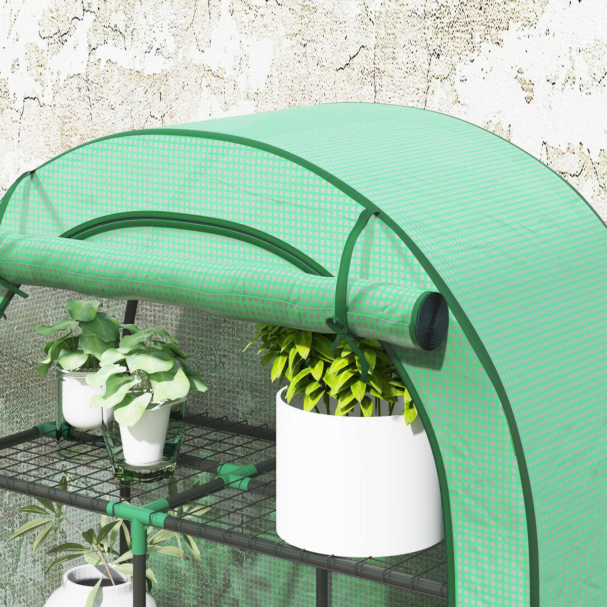 Greenhouse with round roof door, shelves, winterproof foil greenhouse made of steel, greenhouse for balcony, garden, tomato house 100 x 45 x 160 cm, tomato greenhouse for tomatoes, vegetables, flowers, green