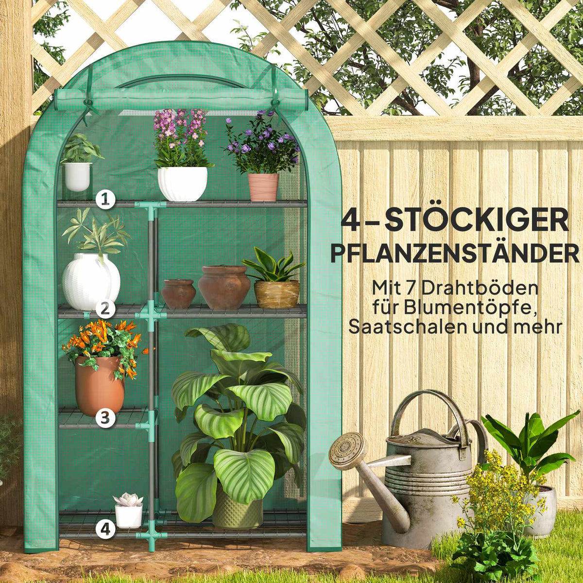 Greenhouse with round roof door, shelves, winterproof foil greenhouse made of steel, greenhouse for balcony, garden, tomato house 100 x 45 x 160 cm, tomato greenhouse for tomatoes, vegetables, flowers, green