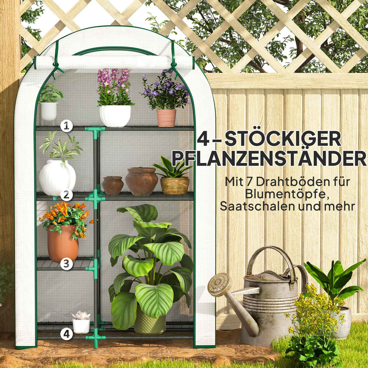 Greenhouse with round roof door, shelves, winterproof steel foil greenhouse, greenhouse for balcony, garden, tomato house 100 x 45 x 160 cm, tomato greenhouse for tomatoes, vegetables, flowers, white