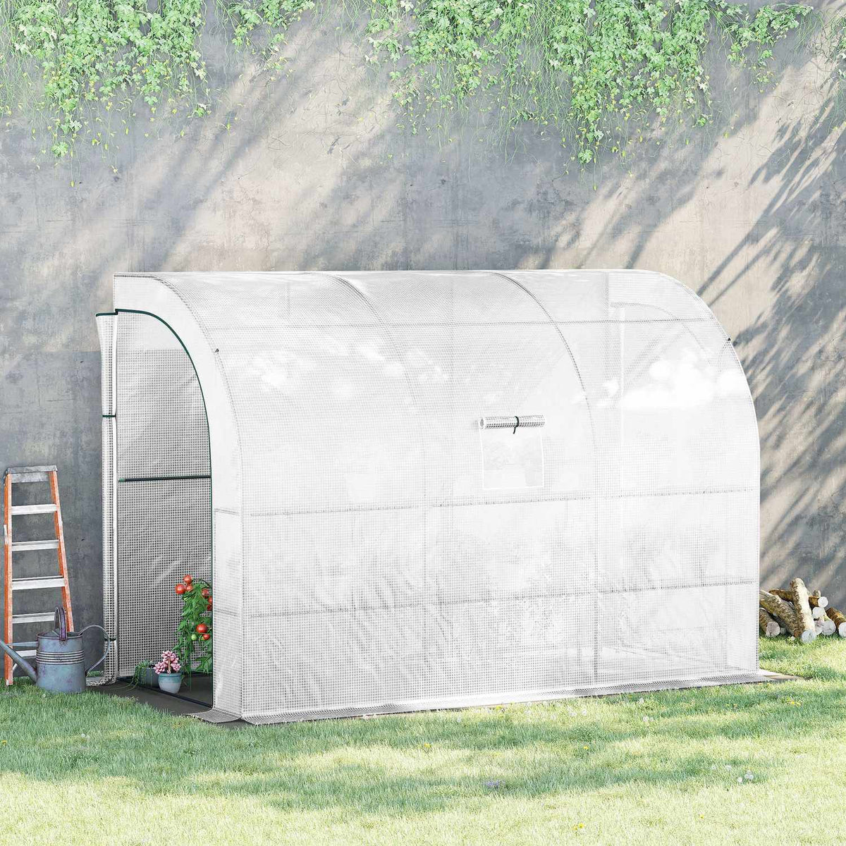 Greenhouse with shelves, windows, winter-proof film greenhouse made of steel, wall-mounted greenhouse for balcony, garden, tomato house 300 x 150 x 213 cm tomato greenhouse for vegetables, flowers, plants, white