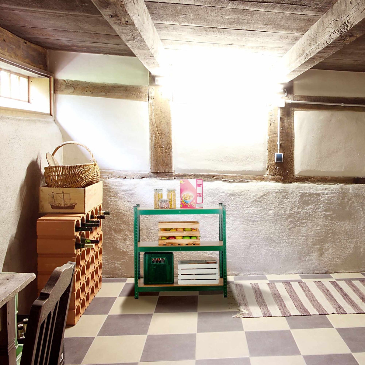 Green sturdy shelves with 5 levels