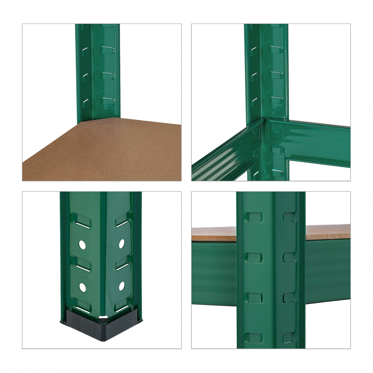 Green sturdy shelves with 5 levels