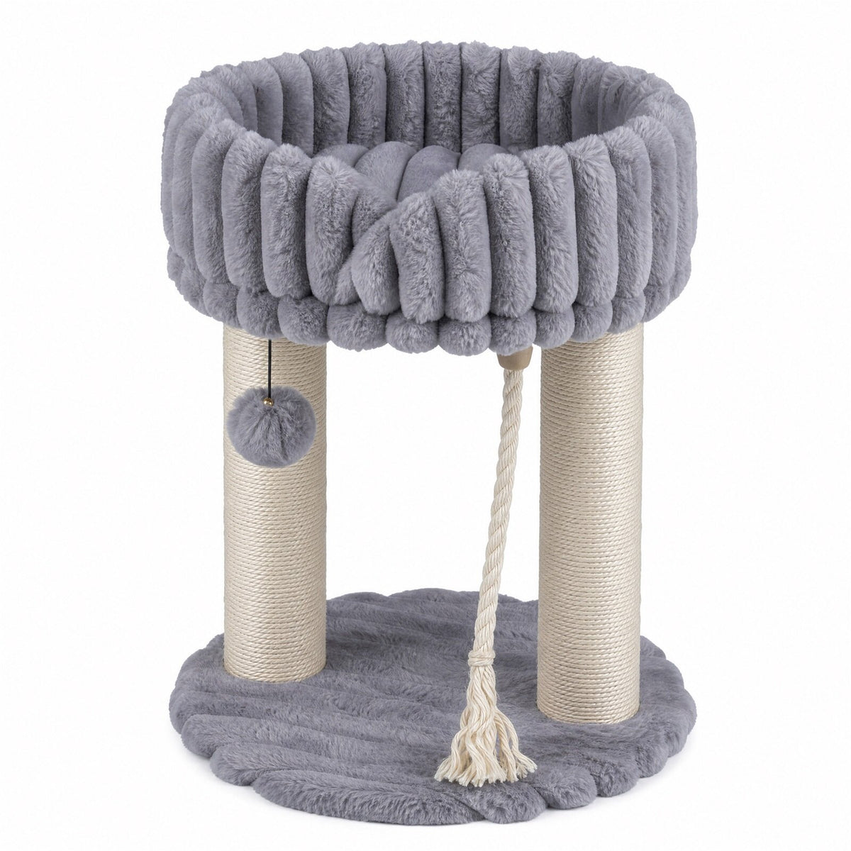 Grey Plush Cat Tree with Sisal Posts, 40x40x50.5 cm