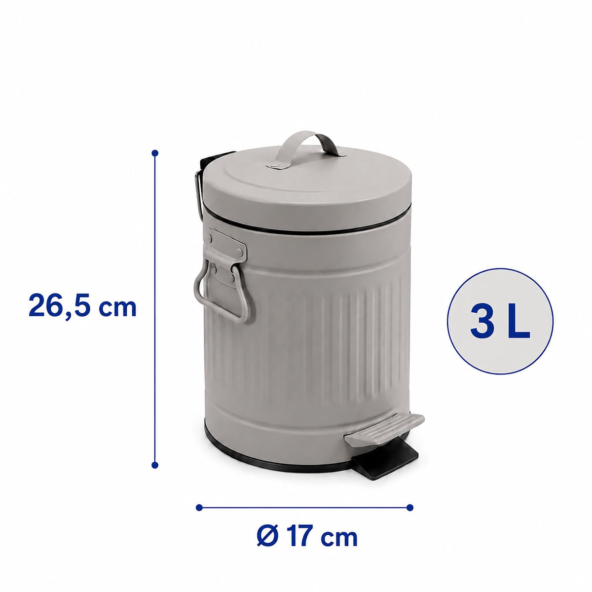 Grey Retro Bathroom Pedal Bin, 3L Capacity