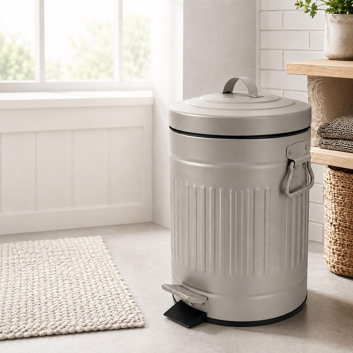 Grey Retro Bathroom Pedal Bin, 5L Capacity