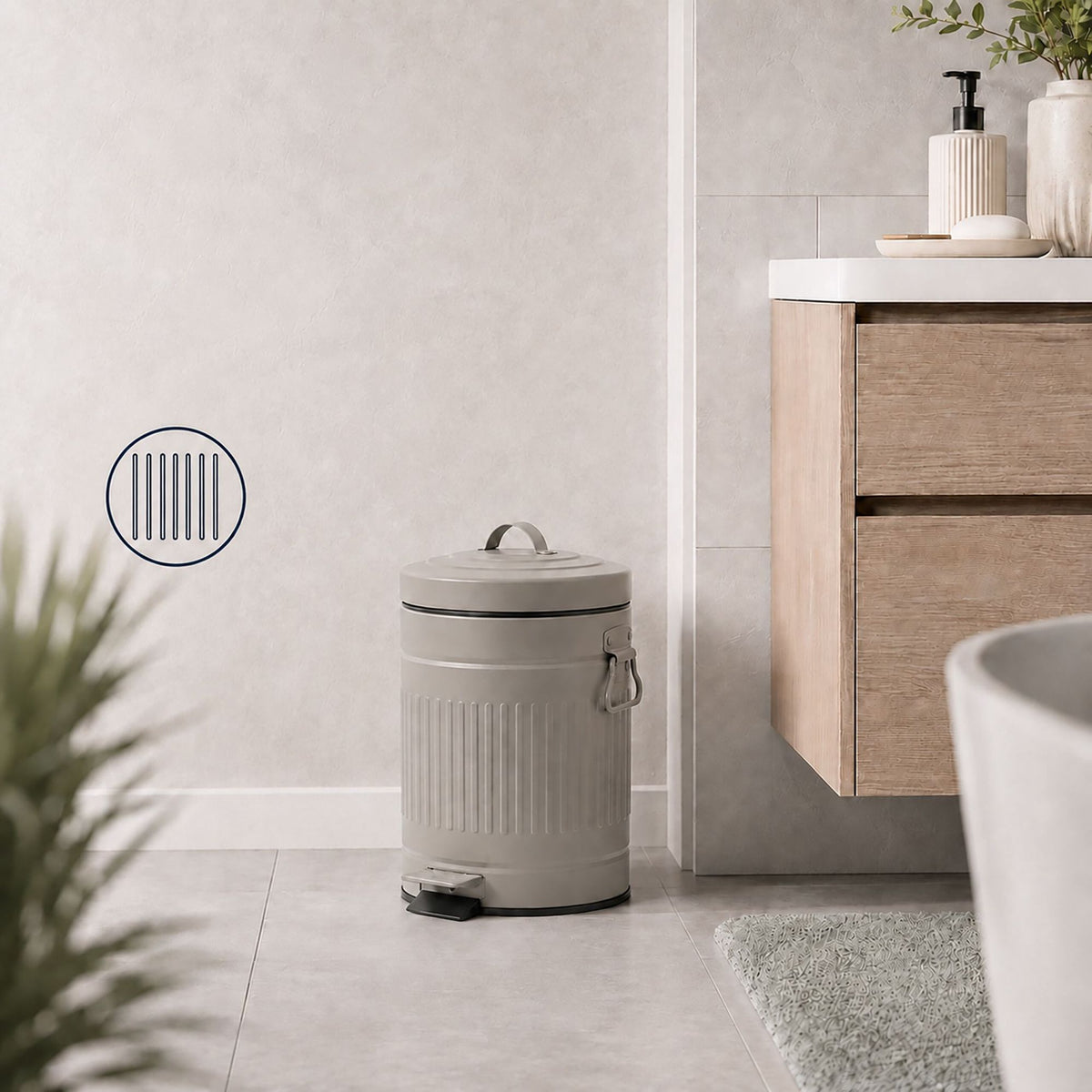 Grey Retro Bathroom Pedal Bin, 5L Capacity