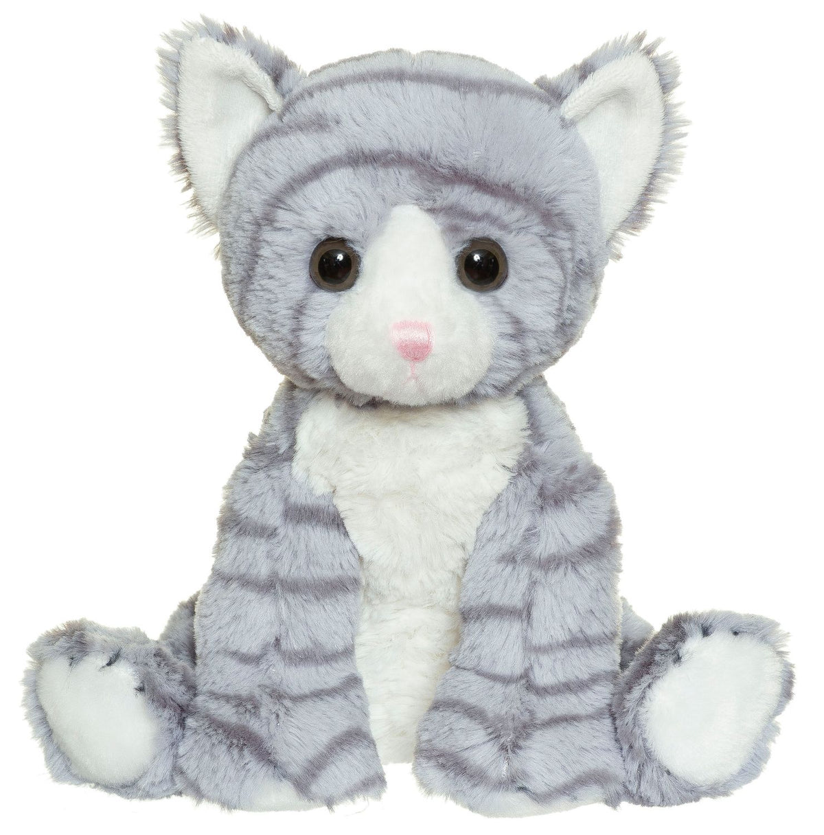 Grey Striped Plush Cat Toy, 23cm, Machine Washable