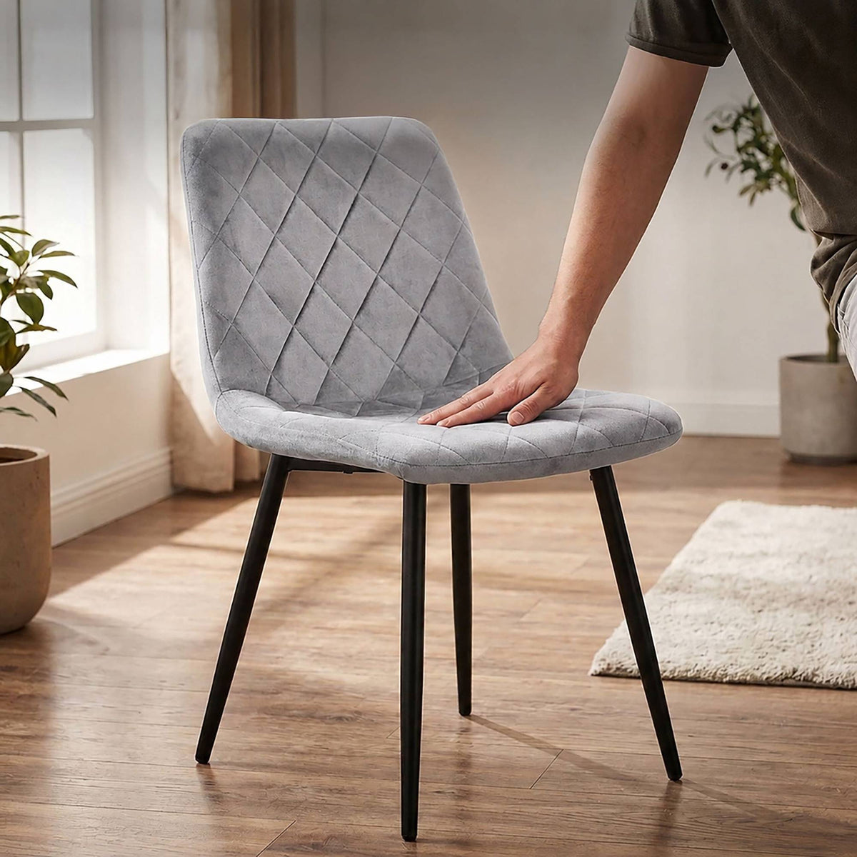 Grey Velvet Dining Chairs, Set of 2 – Modern Upholstered Seats