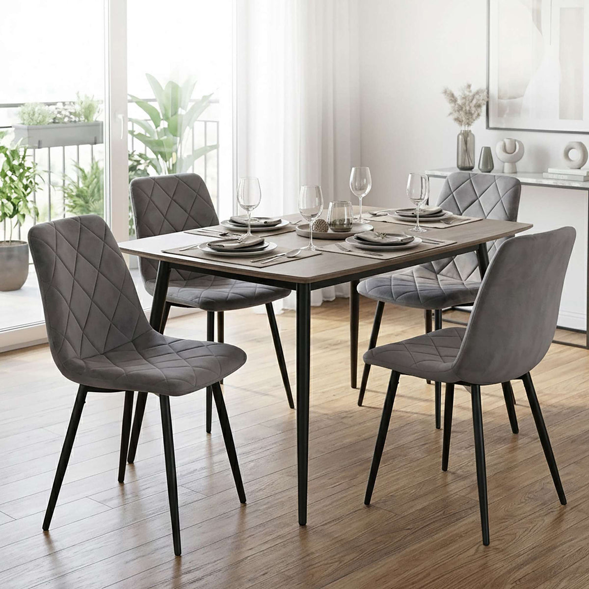 Grey Velvet Dining Chairs, Set of 4 – Modern Upholstered