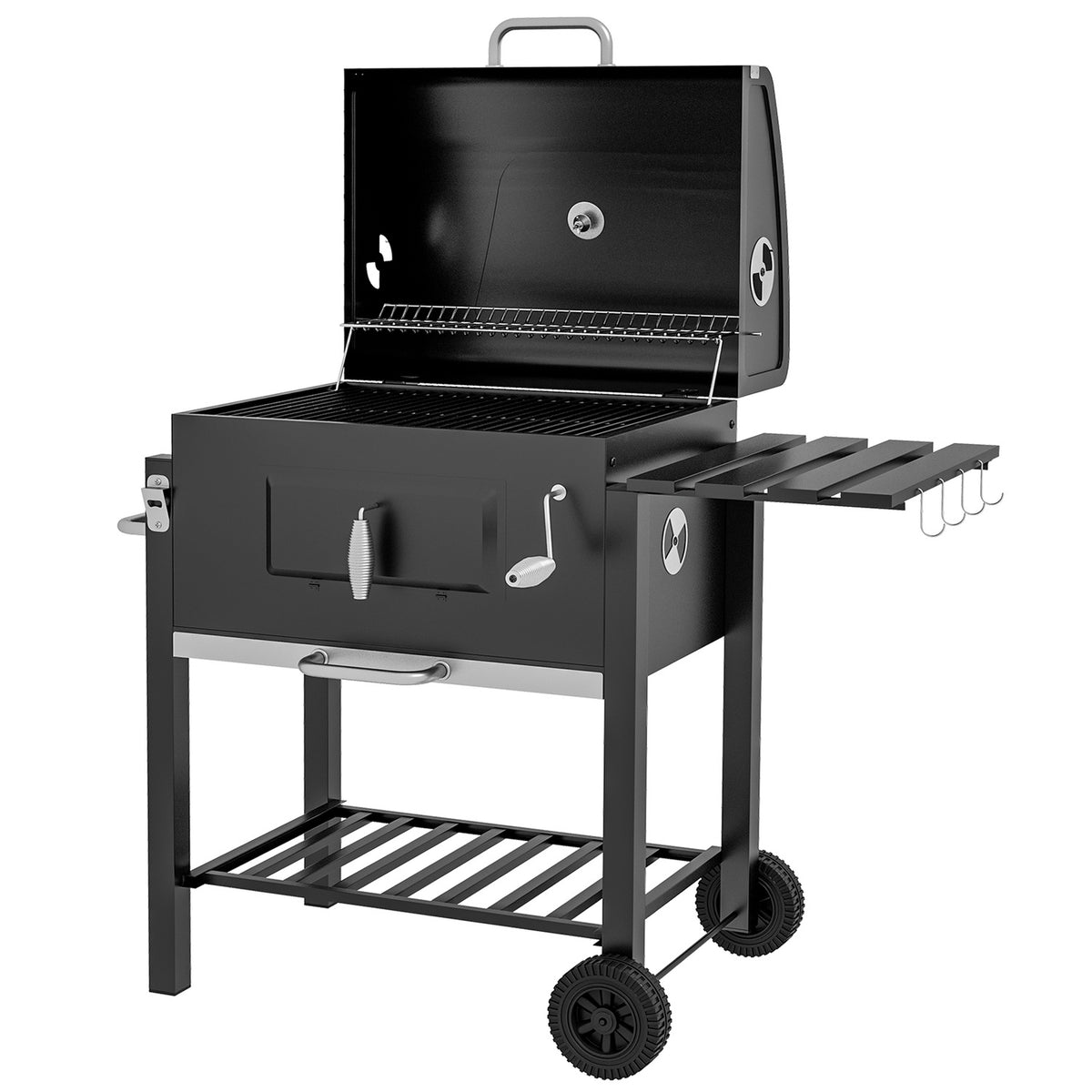 Grill Cart Charcoal Grill Bbq Standing Grill, Stainless Steel, Black, 113X65X108Cm