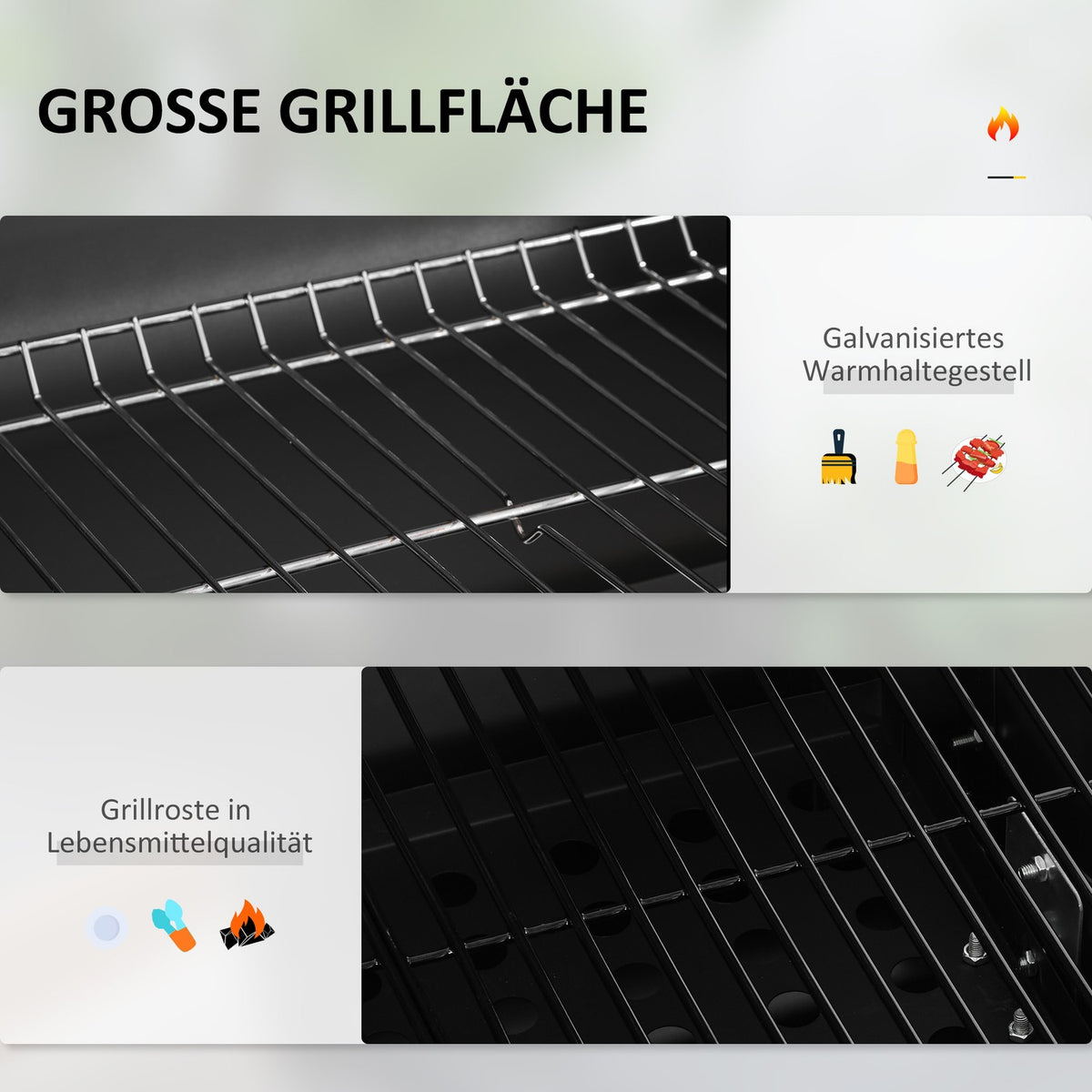 Grill Cart Charcoal Grill Bbq Standing Grill, Stainless Steel, Black, 113X65X108Cm