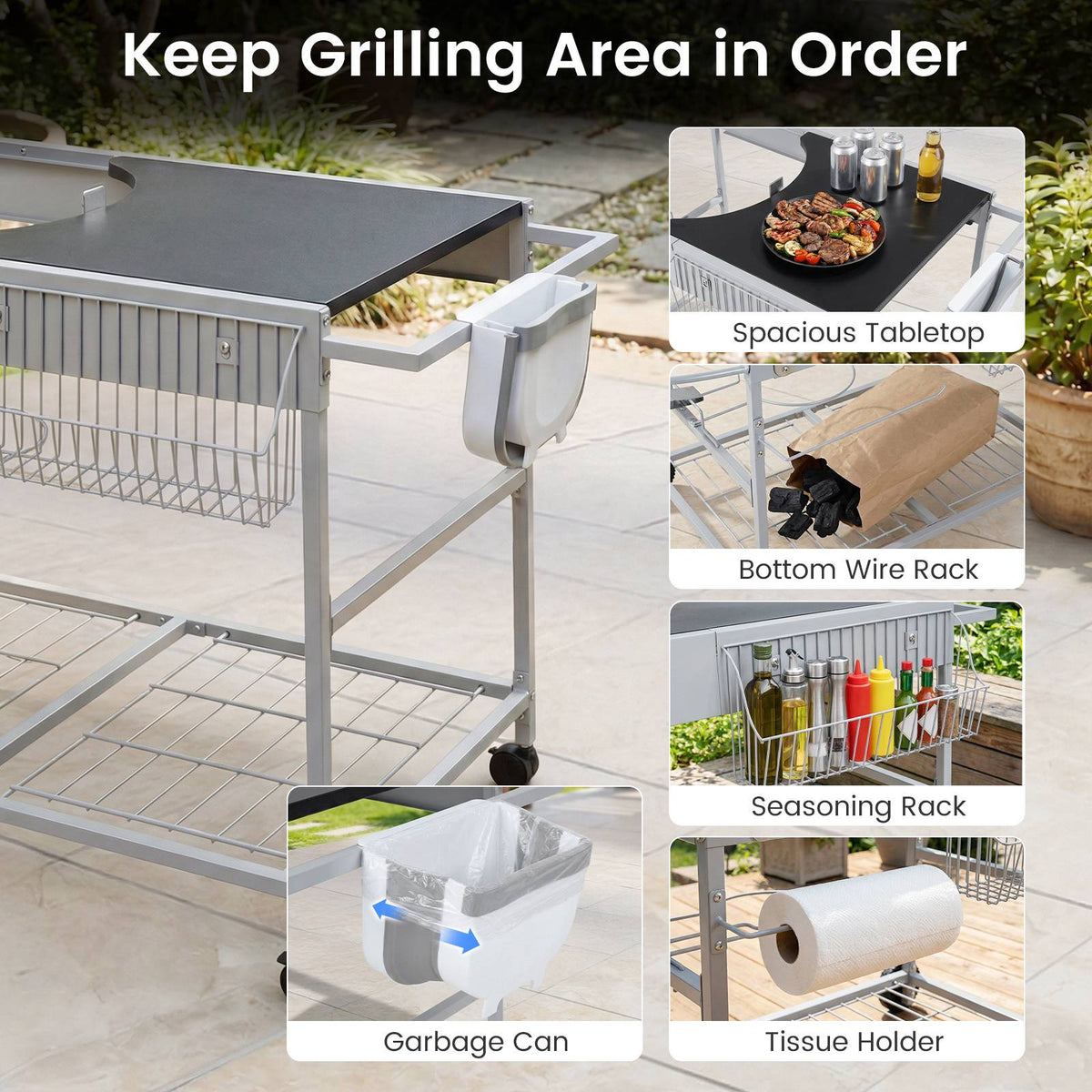 Grill Cart Table for 18–22 Inch Kettle Grills, Wheels