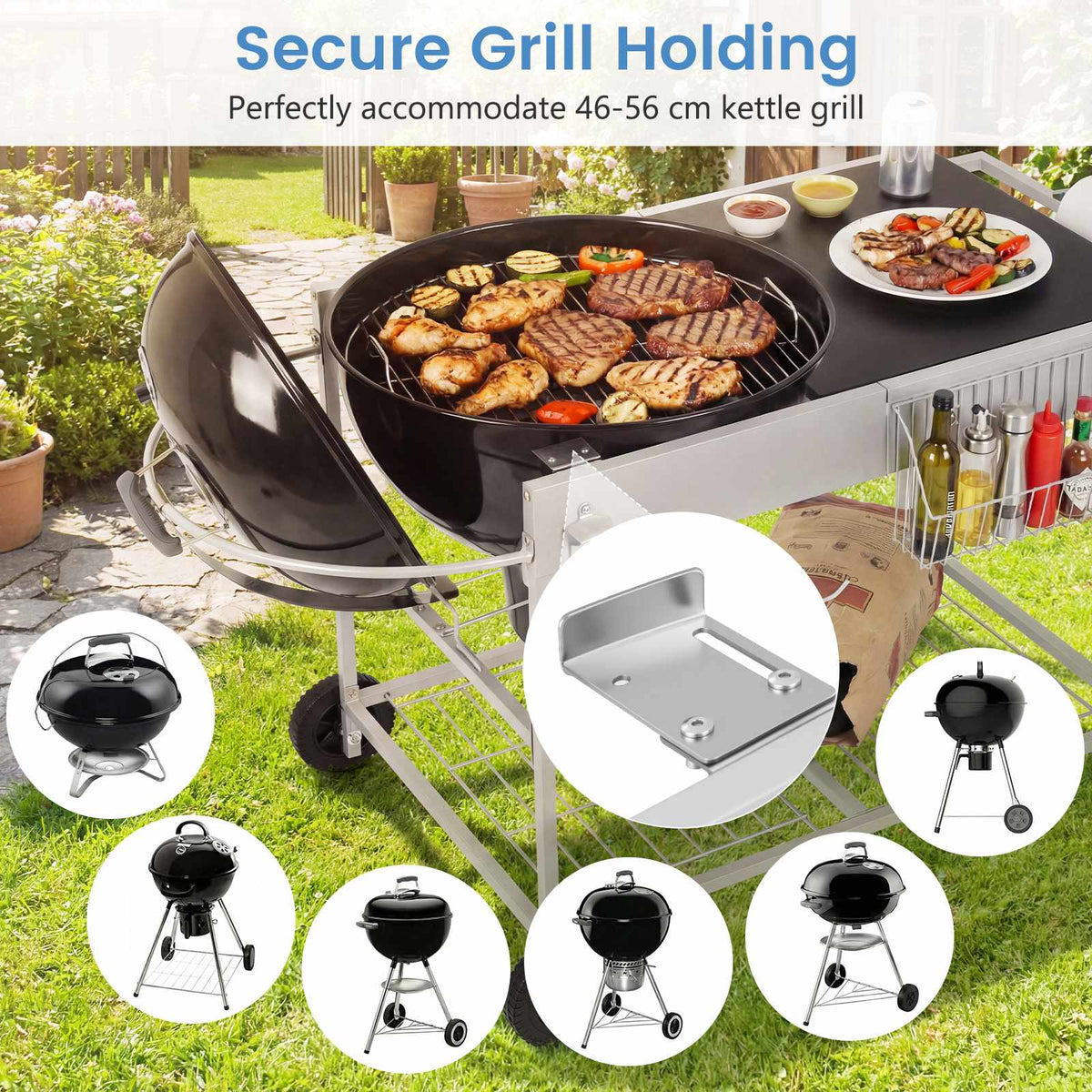 Grill Cart Table for 18–22 Inch Kettle Grills, Wheels