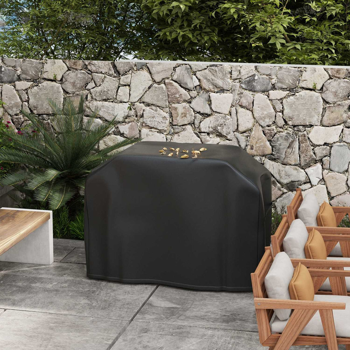 Grill Cover Bbq Cover Weatherproof With Velcro Fasteners, For Gas Grill, Oxford, Black, 124X61X91Cm