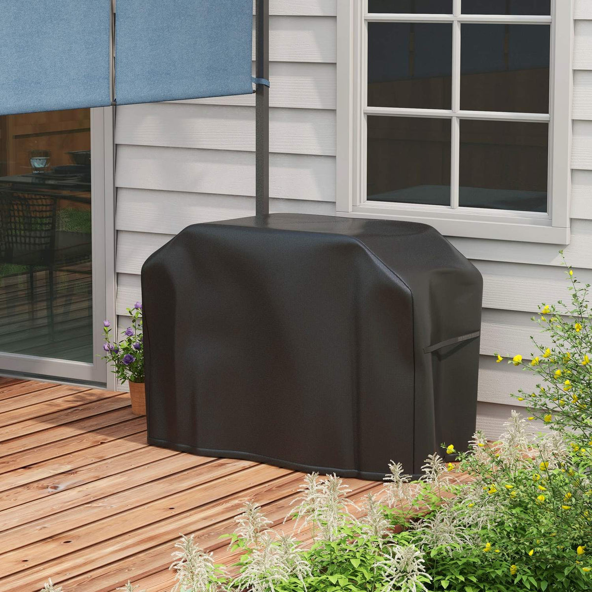 Grill Cover Bbq Cover Weatherproof With Velcro Fasteners, For Gas Grill, Oxford, Black, 124X61X91Cm