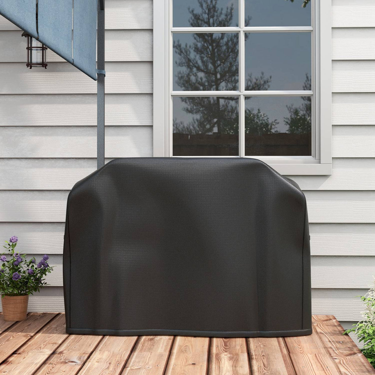Grill Cover Bbq Cover Weatherproof With Velcro Fasteners, For Gas Grill, Oxford, Black, 124X61X91Cm