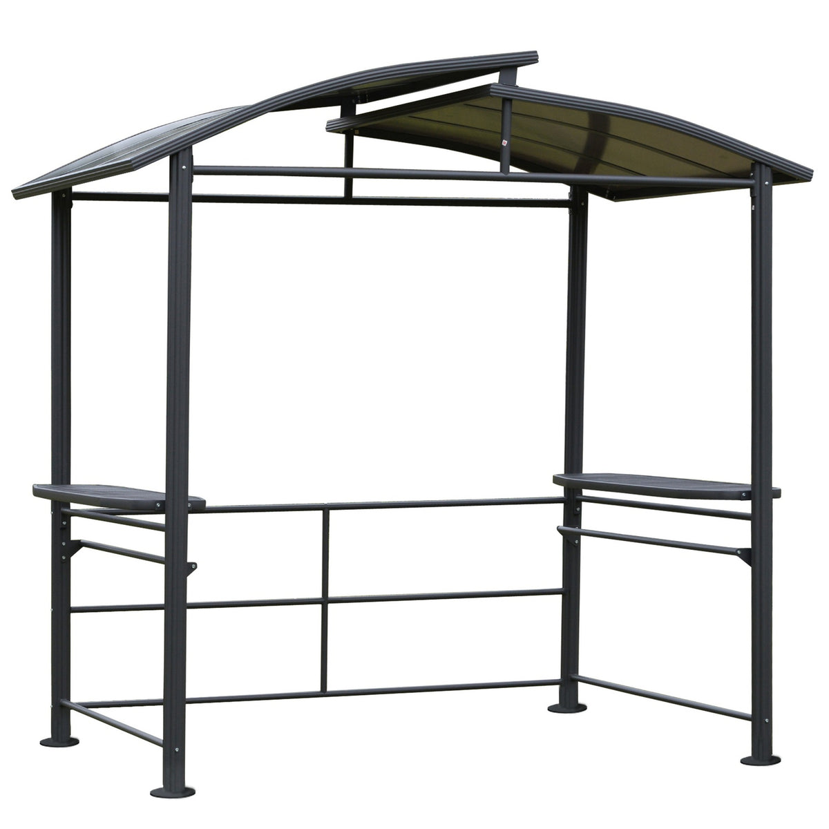 Grill Pavilion 240X150Cm Flame Protection Roof 2 Shelves Steel Pc Dark Gray