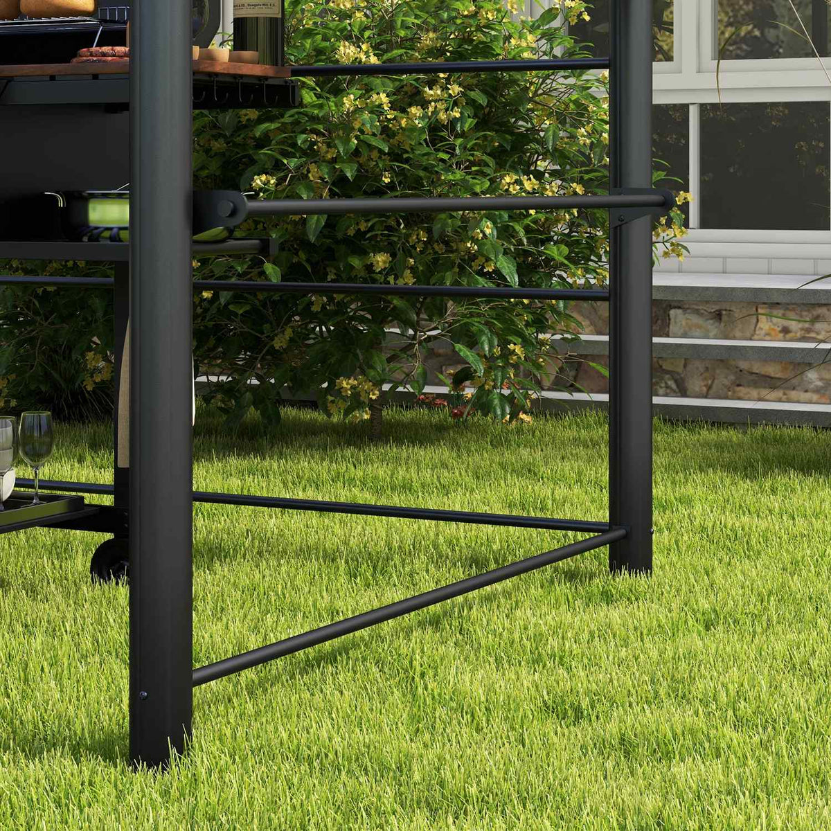 Grill Pavilion 240X150Cm Flame Protection Roof 2 Shelves Steel Pc Dark Gray