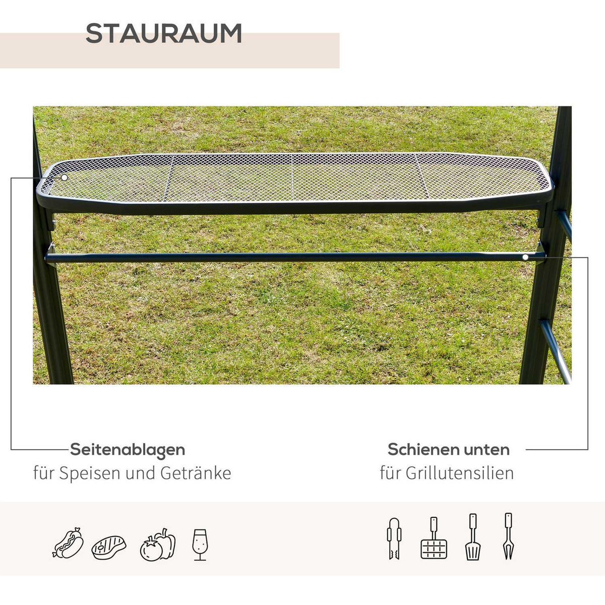 Grill Pavilion 240X150Cm Flame Protection Roof 2 Shelves Steel Pc Dark Gray