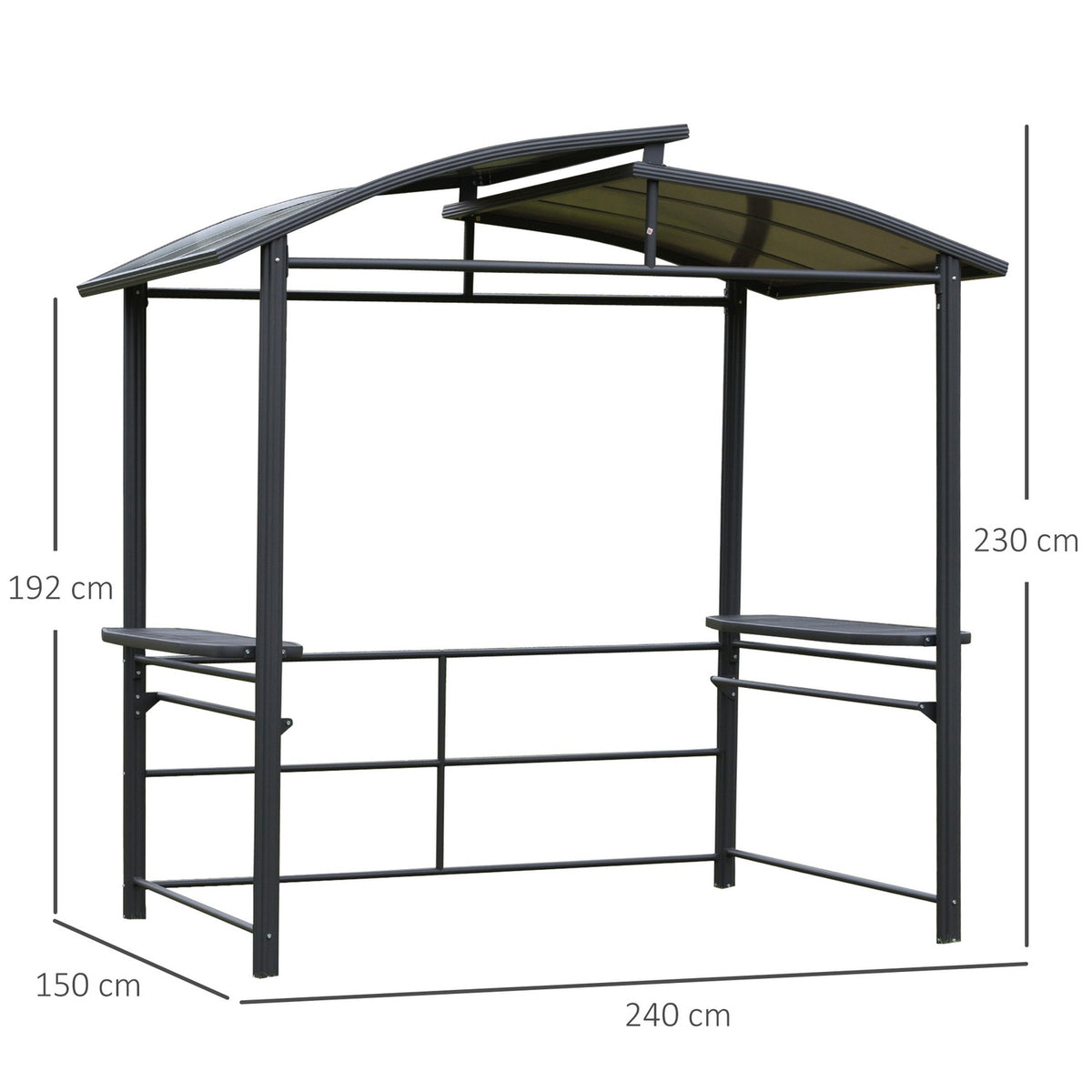 Grill Pavilion 240X150Cm Flame Protection Roof 2 Shelves Steel Pc Dark Gray