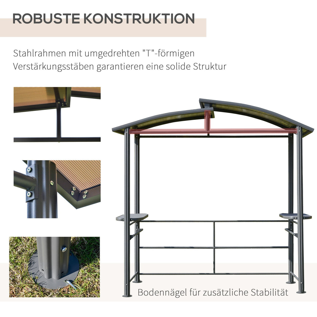 Grill Pavilion 240X150Cm Flame Protection Roof 2 Shelves Steel Pc Dark Gray
