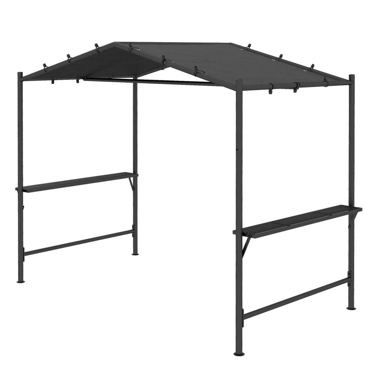 Grill Pavilion 3X1.5M Weatherproof Grill Canopy With 2 Side Shelves, Steel, Dark Gray, For Garden & Balcony