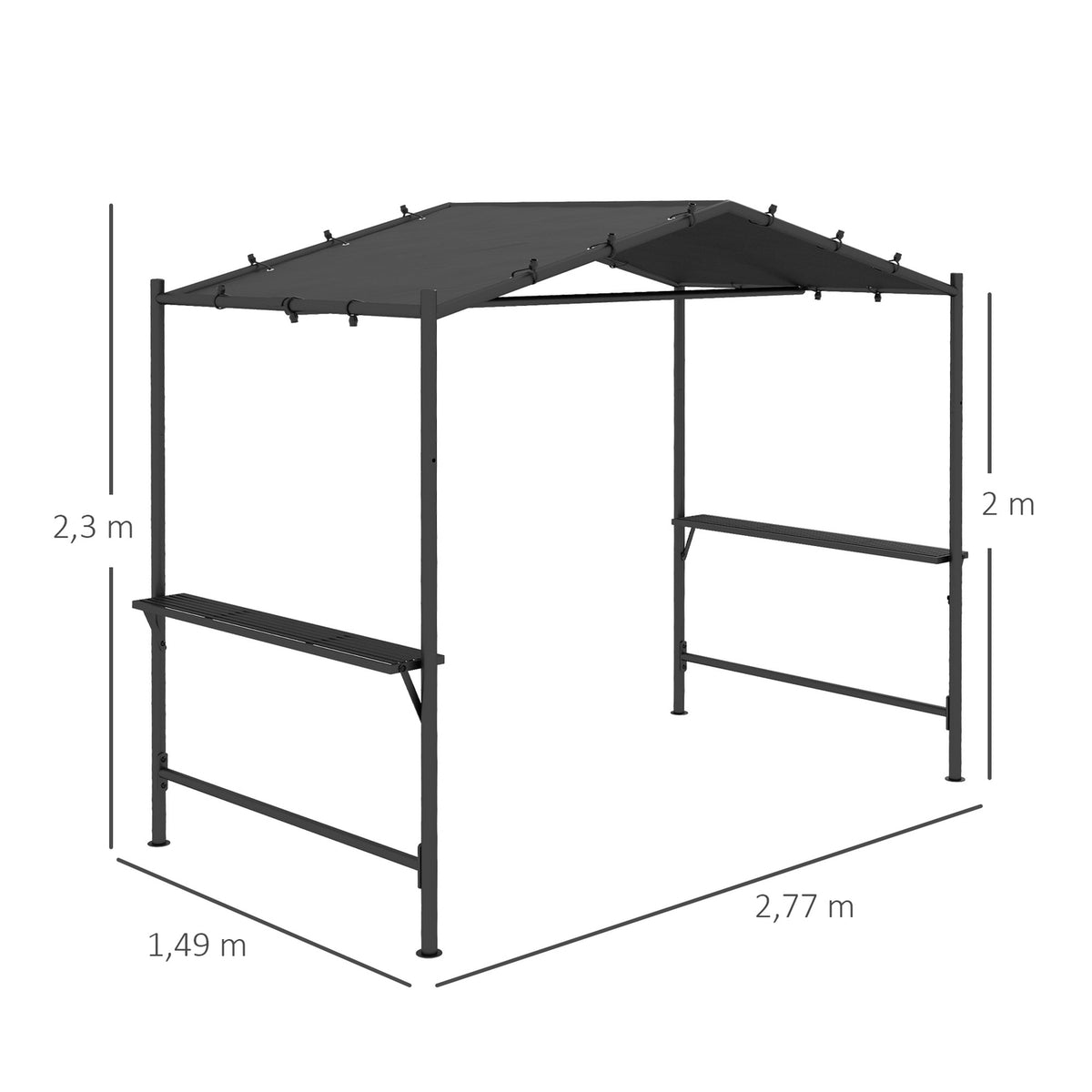 Grill Pavilion 3X1.5M Weatherproof Grill Canopy With 2 Side Shelves, Steel, Dark Gray, For Garden & Balcony