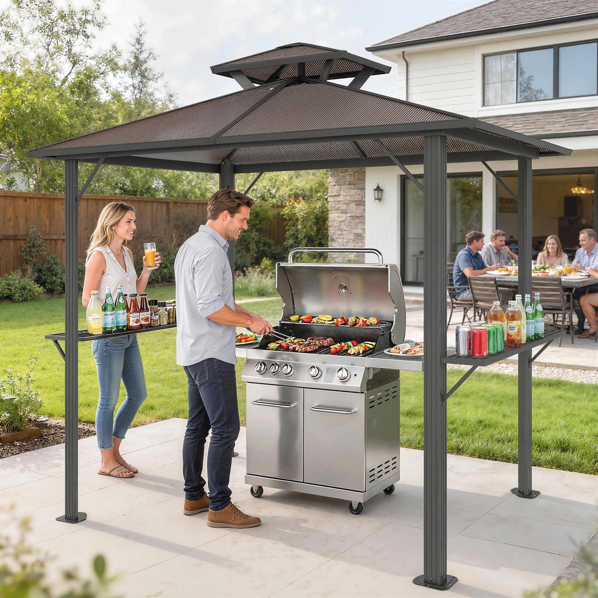 Grill Pavilion with Polycarbonate Roof, Aluminum Frame