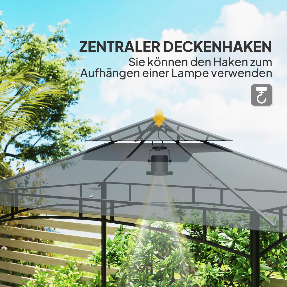 Grill pavilion with LED 240 x 150 x 258 cm water-repellent flame-retardant garden pavilion with double-layer roof, side shelves, gazebo with UV protection, BBQ pavilion for party BBQ dark gray