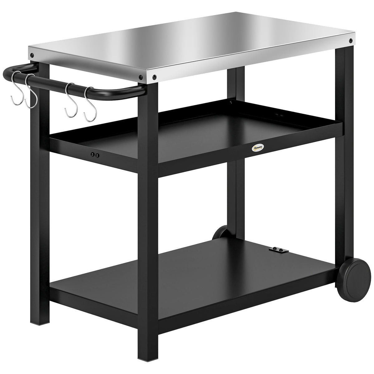 Grill trolley 3-tier serving trolley with work surface shelves hook wheels, stainless steel BBQ grill table, grill side table, outdoor trolley, charcoal grill for garden grill 102x50x81cm charcoal gray