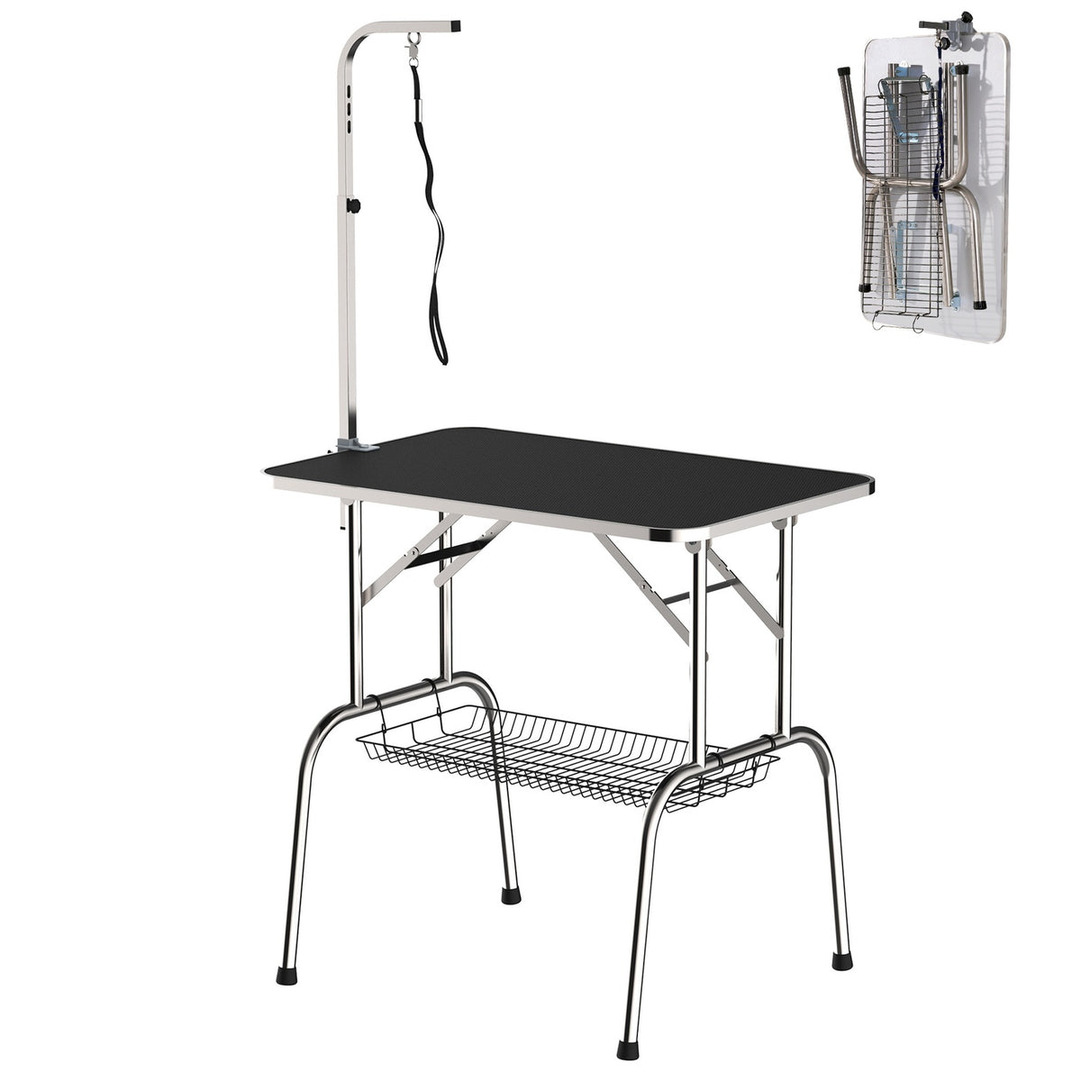 Grooming Table, Grooming Table, Shearing Table With Basket, Foldable & Height-Adjustable, Stainless Steel, Black