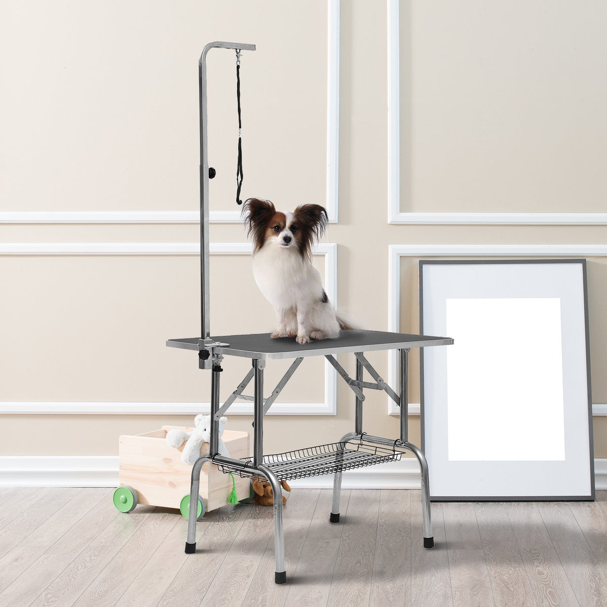 Grooming Table, Grooming Table, Shearing Table With Basket, Foldable & Height-Adjustable, Stainless Steel, Black