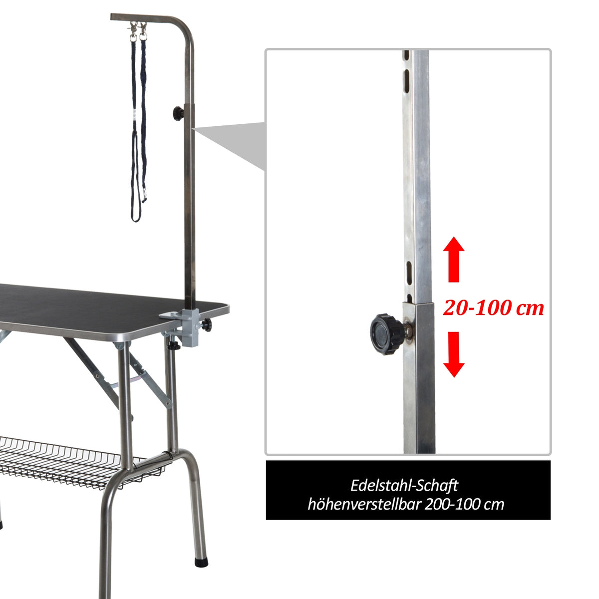 Grooming Table, Grooming Table, Shearing Table With Basket, Foldable & Height-Adjustable, Stainless Steel, Black