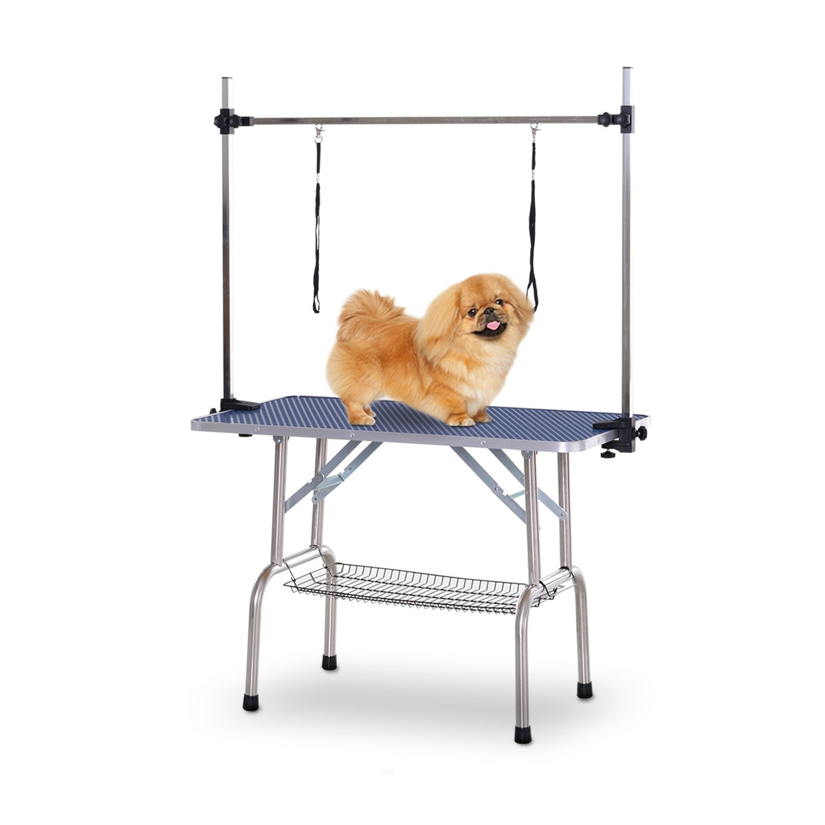 Grooming Table Height-Adjustable Lower Basket Foldable Dogs Stainless Steel Blue 107X60X170Cm