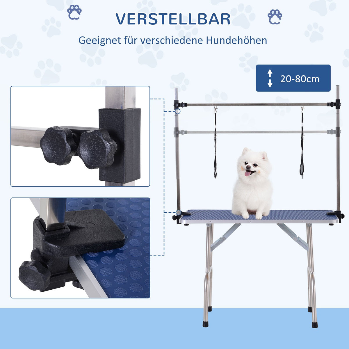 Grooming Table Height-Adjustable Lower Basket Foldable Dogs Stainless Steel Blue 107X60X170Cm