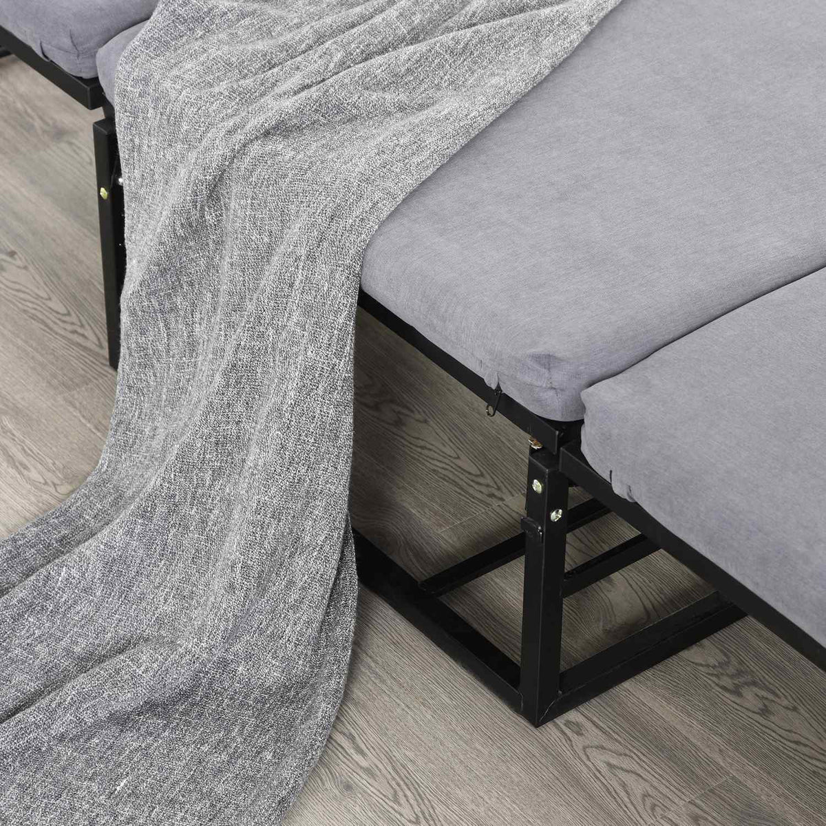 Guest bed folding 2-in-1 stool adjustable polyester steel foam gray 192x68x37cm