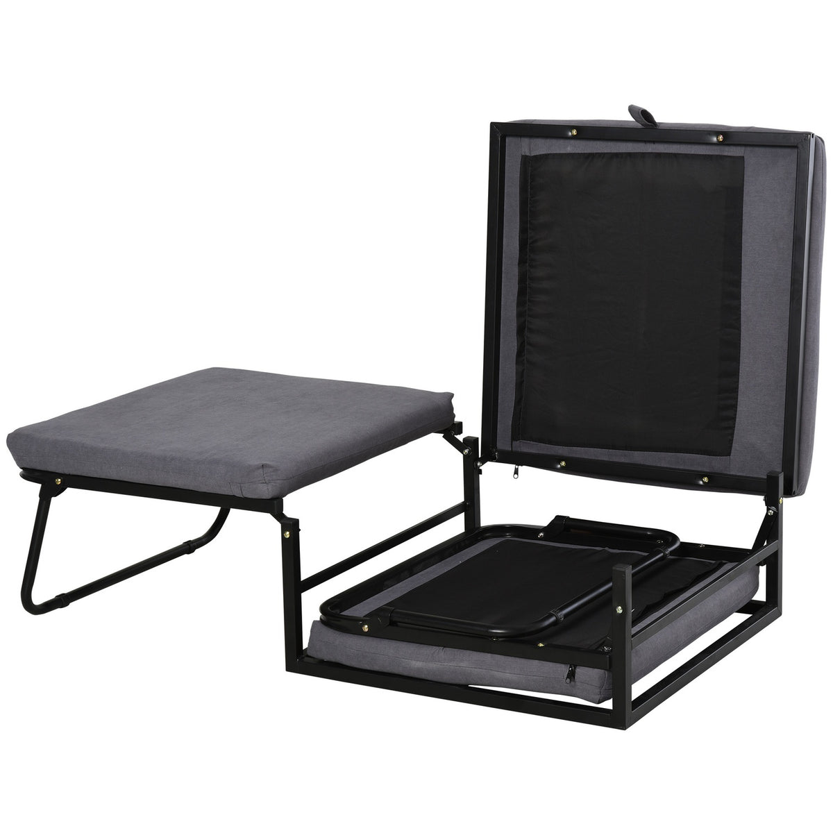 Guest bed folding 2-in-1 stool adjustable polyester steel foam gray 192x68x37cm