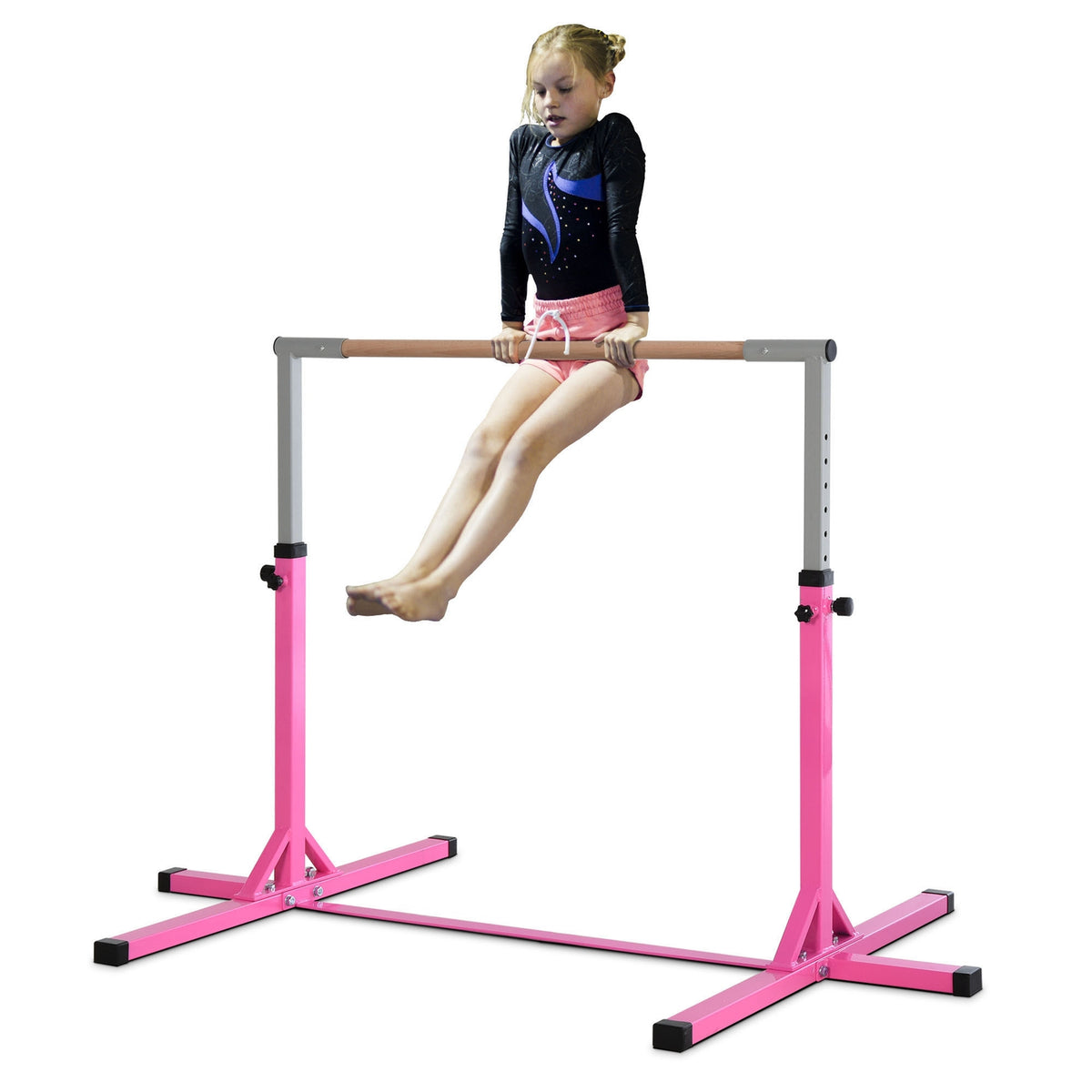 Gymnastics High Bar 13-Stage Height Adjustable Up To 75 Kg Load-Bearing System Training Equipment Steel Beech Wood Pink