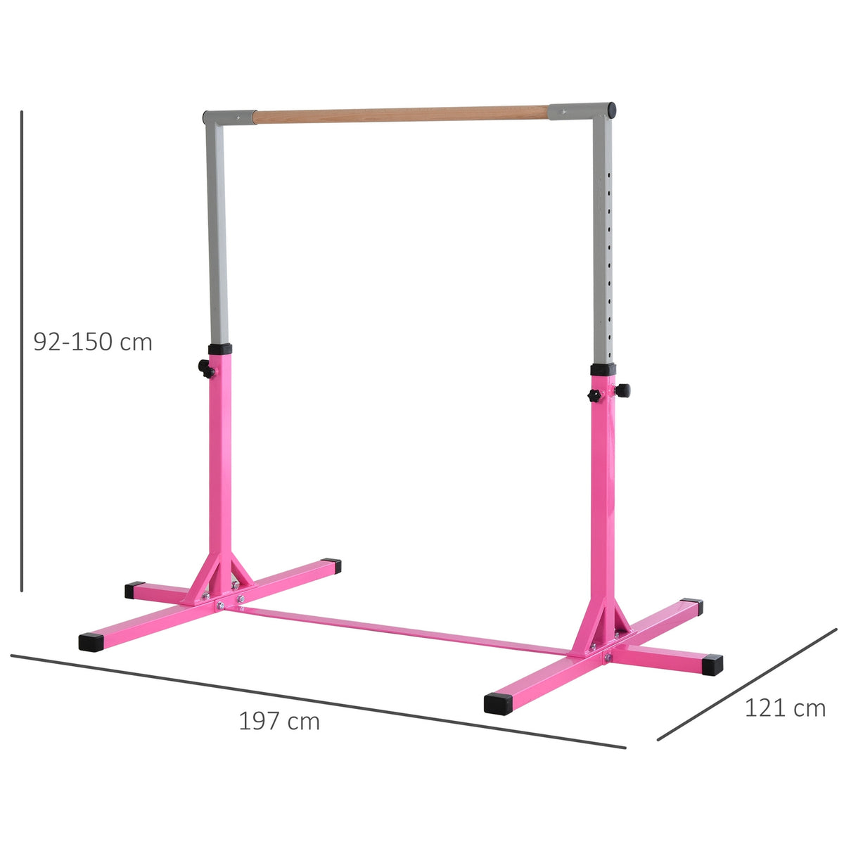 Gymnastics High Bar 13-Stage Height Adjustable Up To 75 Kg Load-Bearing System Training Equipment Steel Beech Wood Pink