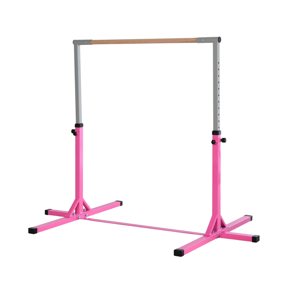 Gymnastics High Bar 13-Stage Height Adjustable Up To 75 Kg Load-Bearing System Training Equipment Steel Beech Wood Pink
