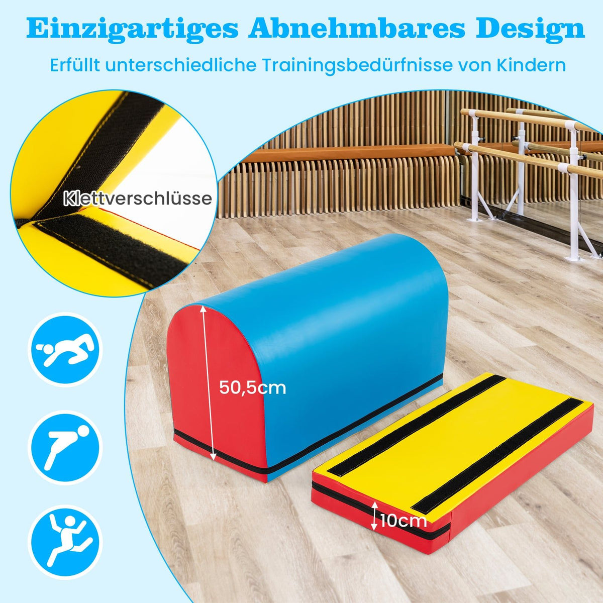 Gymnastics Vault Mat, Removable, 90x40x60cm, Blue/Red