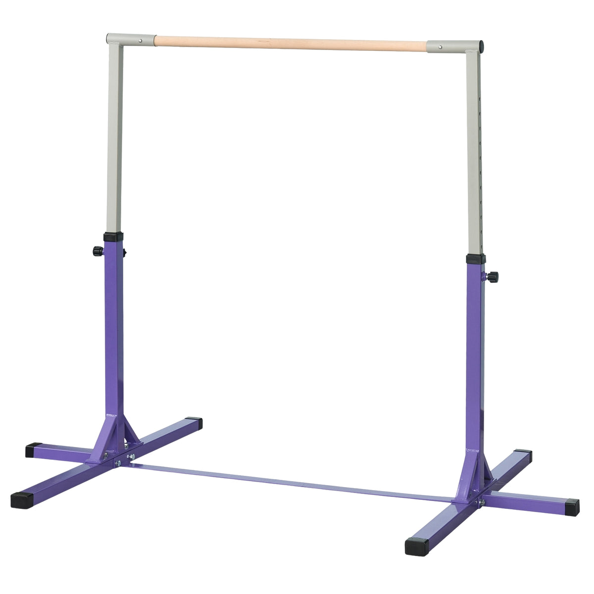 Gymnastics gymnastics bar, 13-level height-adjustable horizontal bar, high bar gymnastics bar made of wood and sturdy steel construction, can hold up to 75 kg, for 3+ children, indoor, outdoor, purple