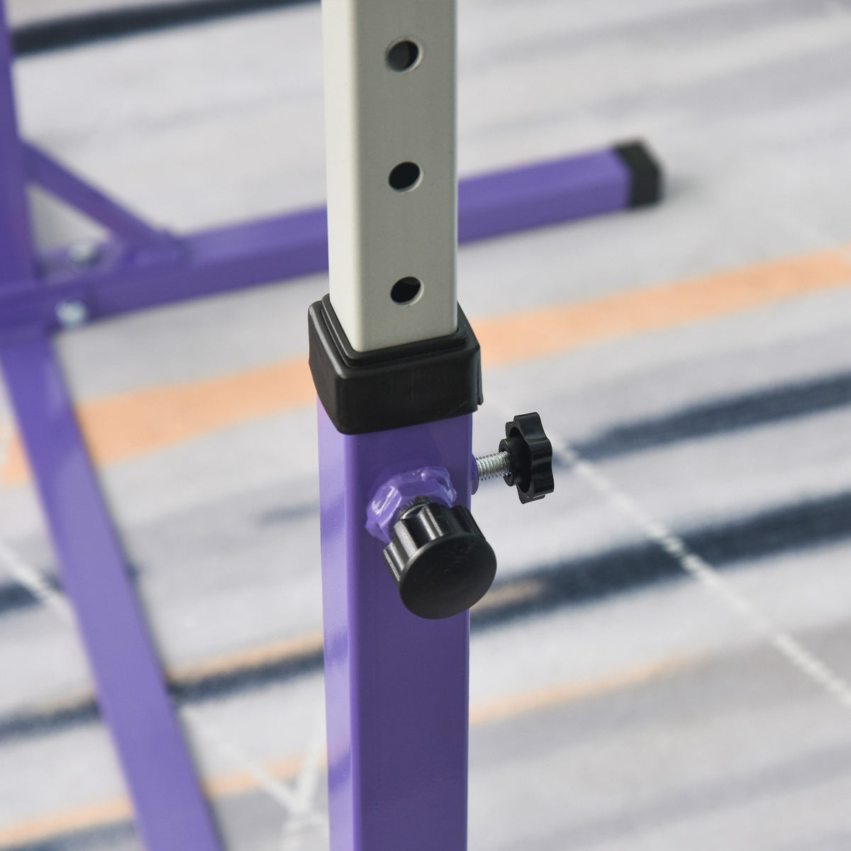 Gymnastics gymnastics bar, 13-level height-adjustable horizontal bar, high bar gymnastics bar made of wood and sturdy steel construction, can hold up to 75 kg, for 3+ children, indoor, outdoor, purple