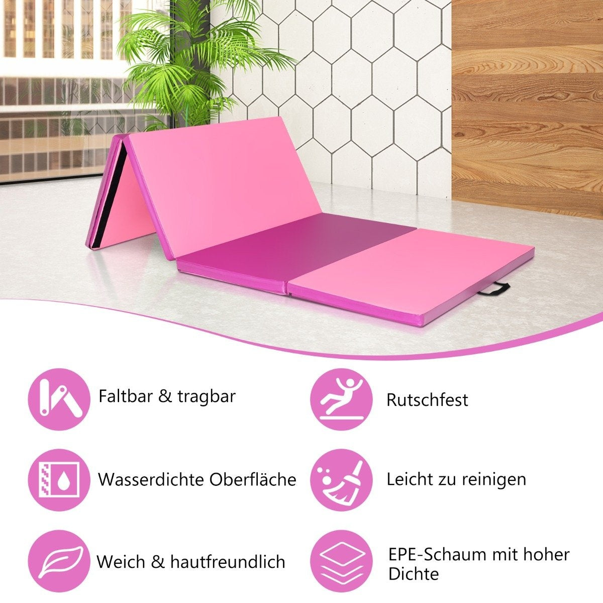 Gymnastics mat with removable faux leather cover 240 x 117 x 5 cm red + pink
