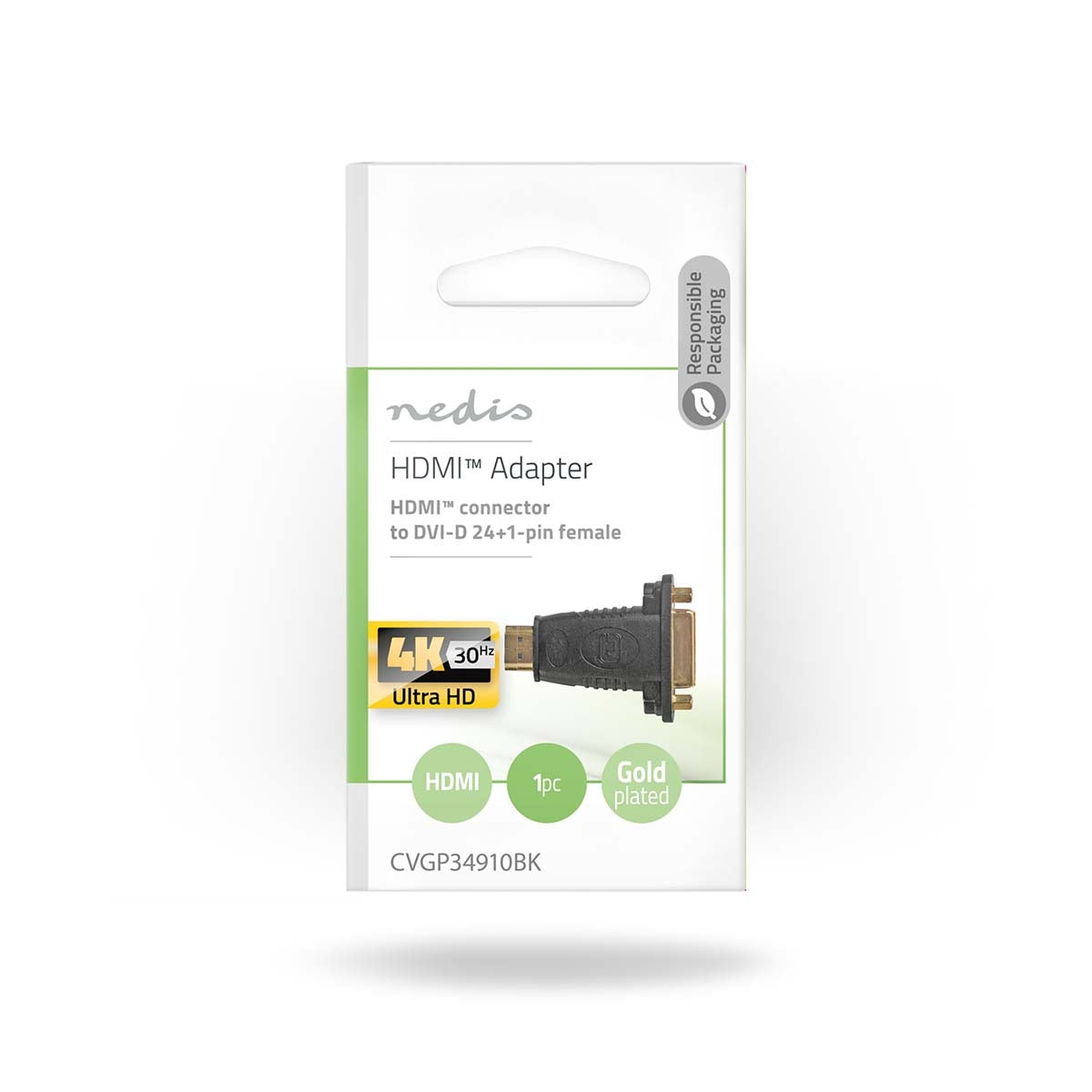 HDMI™ Adapter | HDMI™ Connector | DVI-D 24+1-Pin Female | Gold Plated | Straight | ABS | Black | 1 pc. | Plastic bag
