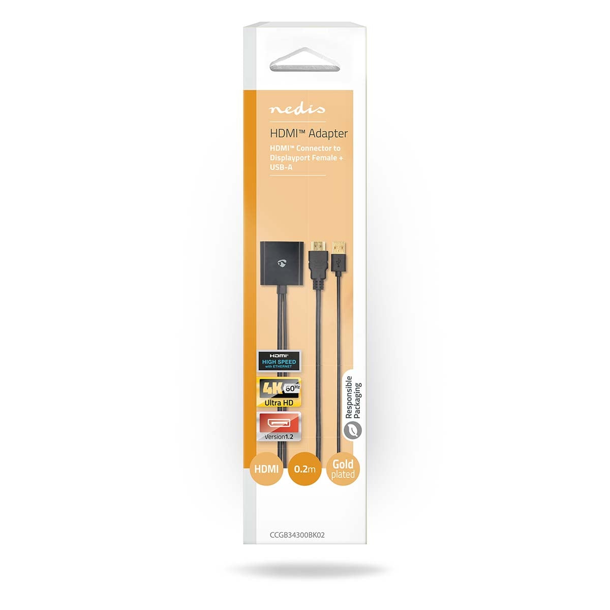 HDMI™ Adapter | HDMI™ Connector | DisplayPort Male / USB-A Male | Gold Plated | Straight | PVC | Black | 1 pcs | Box