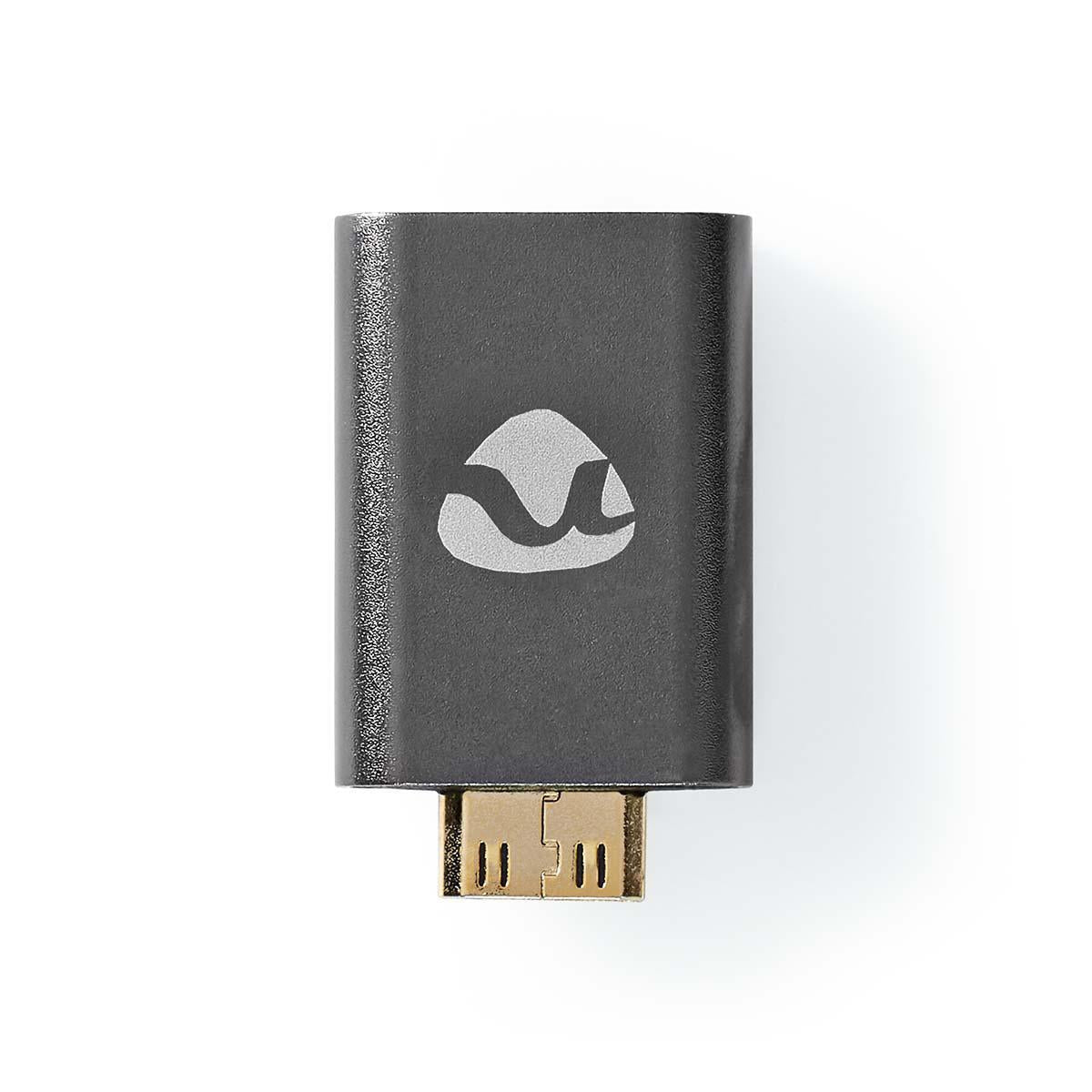 HDMI™ Adapter | HDMI™ Male / HDMI™ Mini connector | HDMI™ Female / HDMI™ Output | Gold Plated | Straight | Aluminum | Gray With Metal | 1 pc. | Carton with covered window