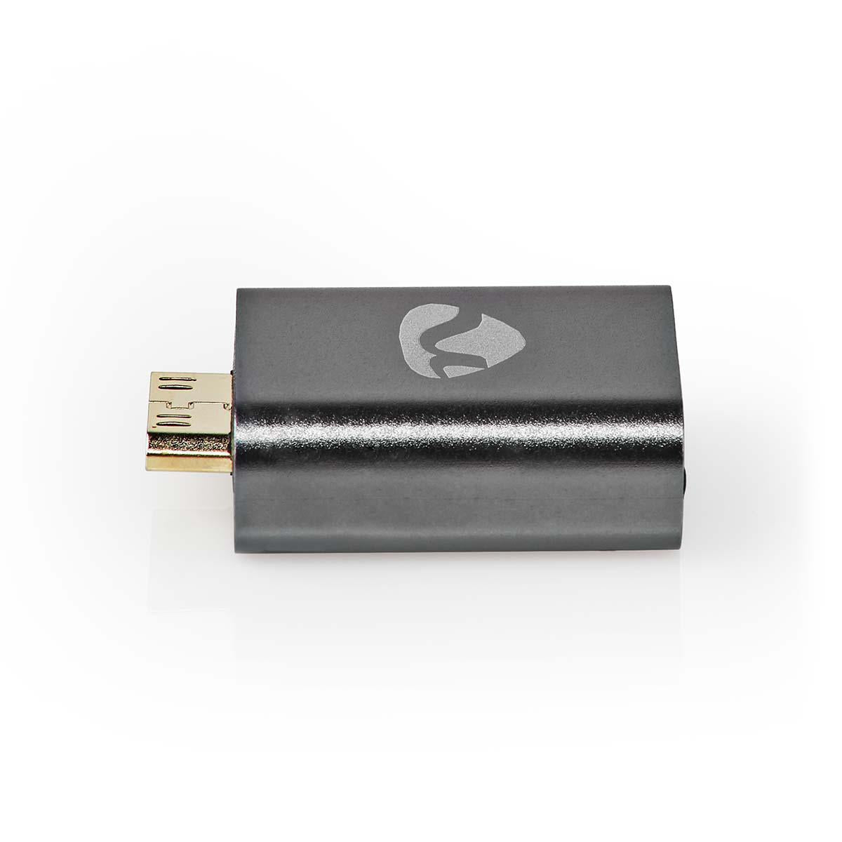 HDMI™ Adapter | HDMI™ Male / HDMI™ Mini connector | HDMI™ Female / HDMI™ Output | Gold Plated | Straight | Aluminum | Gray With Metal | 1 pc. | Carton with covered window